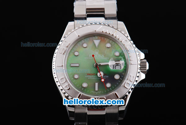 Rolex Yacht-Master Oyster Perpetual Chronometer Automatic ETA Case with Green Shell Dial,White Bezel and White Round Bearl Marking-Small Calendar - Click Image to Close